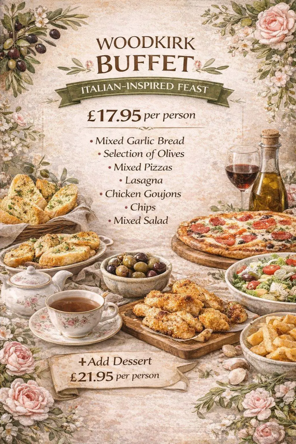 Woodkirk Buffet Italian-inspired feast menu
